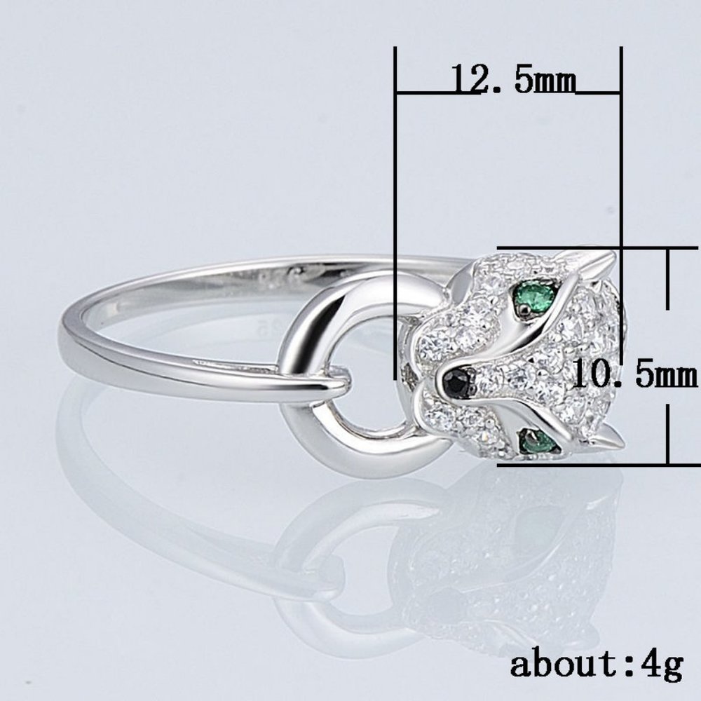 NEW 925 Silver Emerald Diamond Panther Cat Ring - Picture 5 of 6